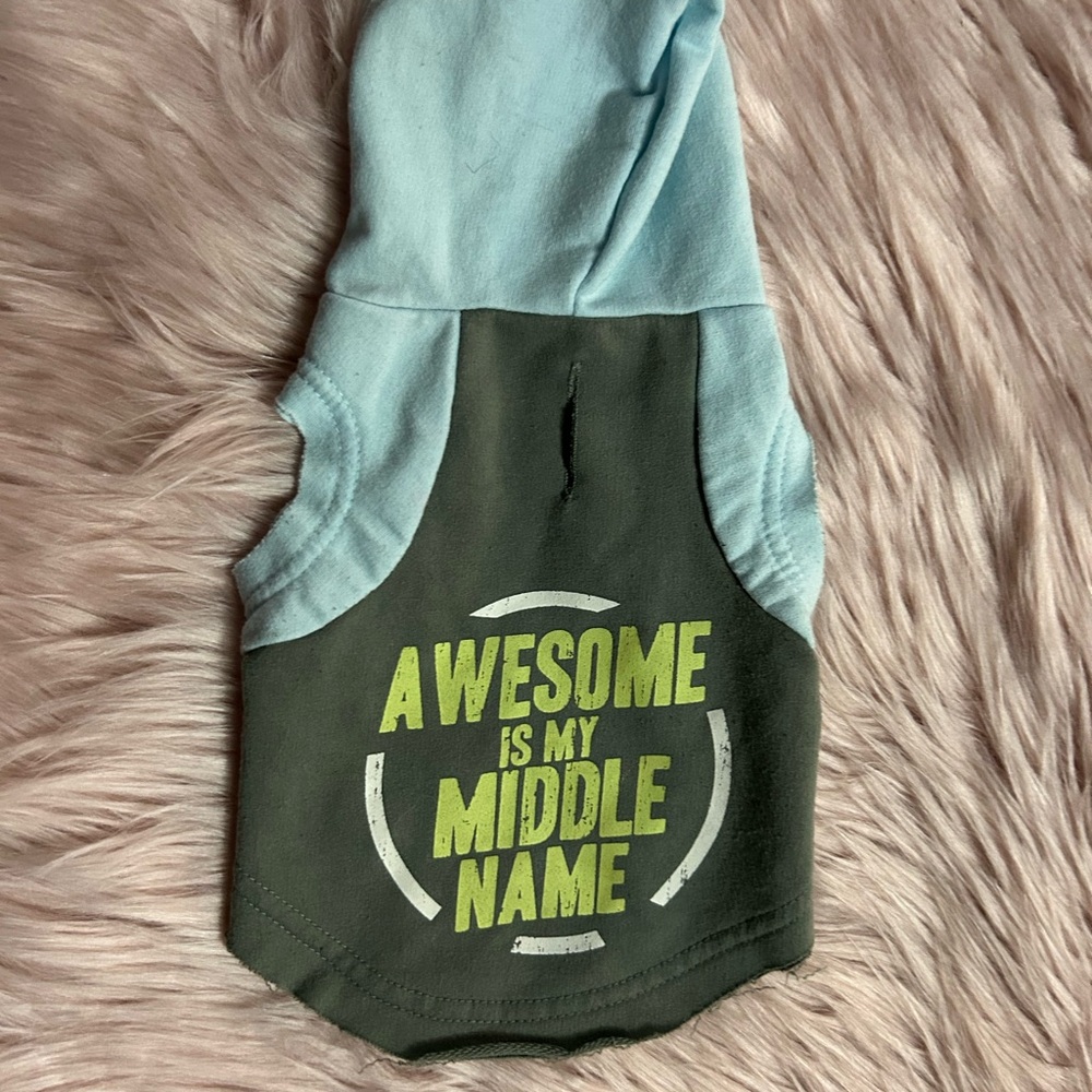 Grey Blue Green Hoodie Sweatershirt AWESOME IS MY MIDDLE NAME Pet Dog S